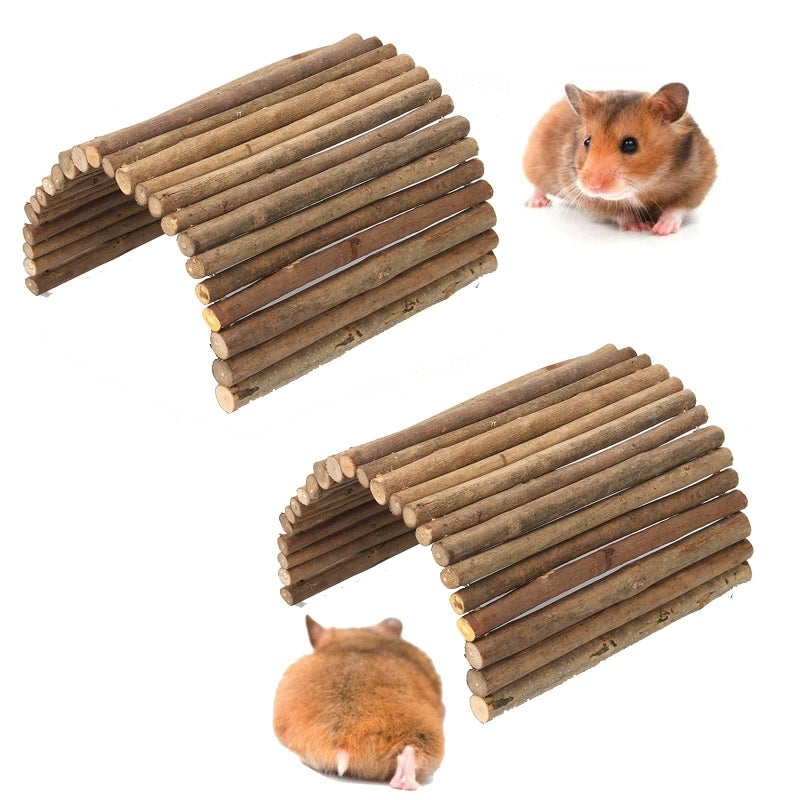 kathson 2 PCS Hamster Wooden Bridge Toys,11.02" L x 6.09" W Large Climbing Toy,Rat Ladder,Small Animal Chew Toys,Wood Hideout Tunnel for Chinchillas Guinea Pig Gerbils Ferret Syrian Hamster Squirrel - Image 1
